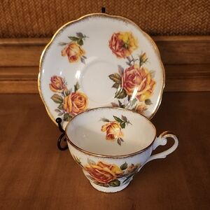 Vintage Romany Rose Pattern Bone China Teacup and Saucer